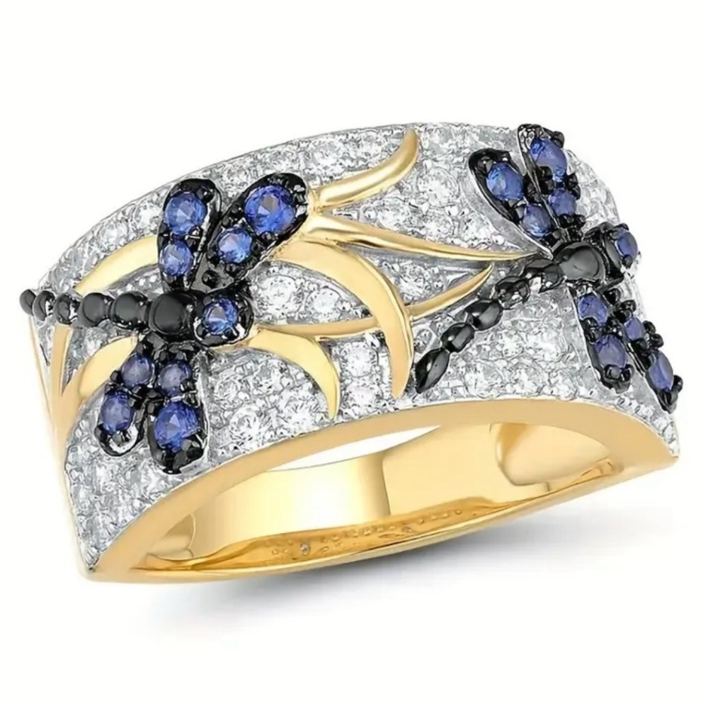 💥Gold and Blue Dragonfly Ring